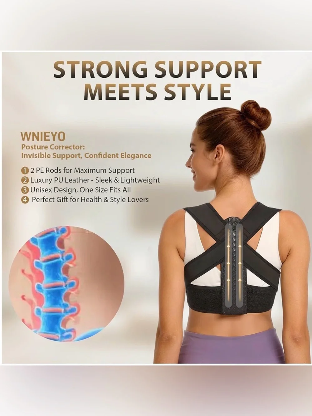 5/$30 Adjustable Black Posture Corrector Support Brace - Large NWT
